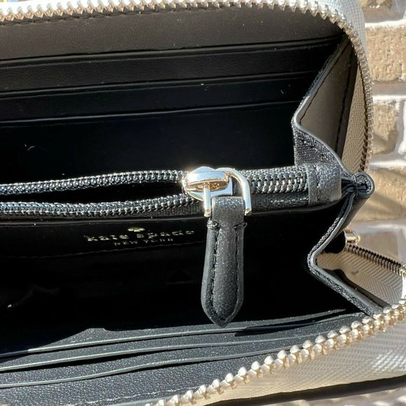 Kate Spade Zip Card Case Wallet Black White - Picture 3 of 4